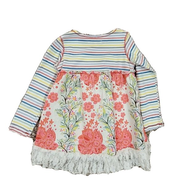 Girls Sz 7/8 BAXTER & BEATRICE Floral/Stripe Long Sleeve Dress with Lace Hemline - Picture 2 of 5